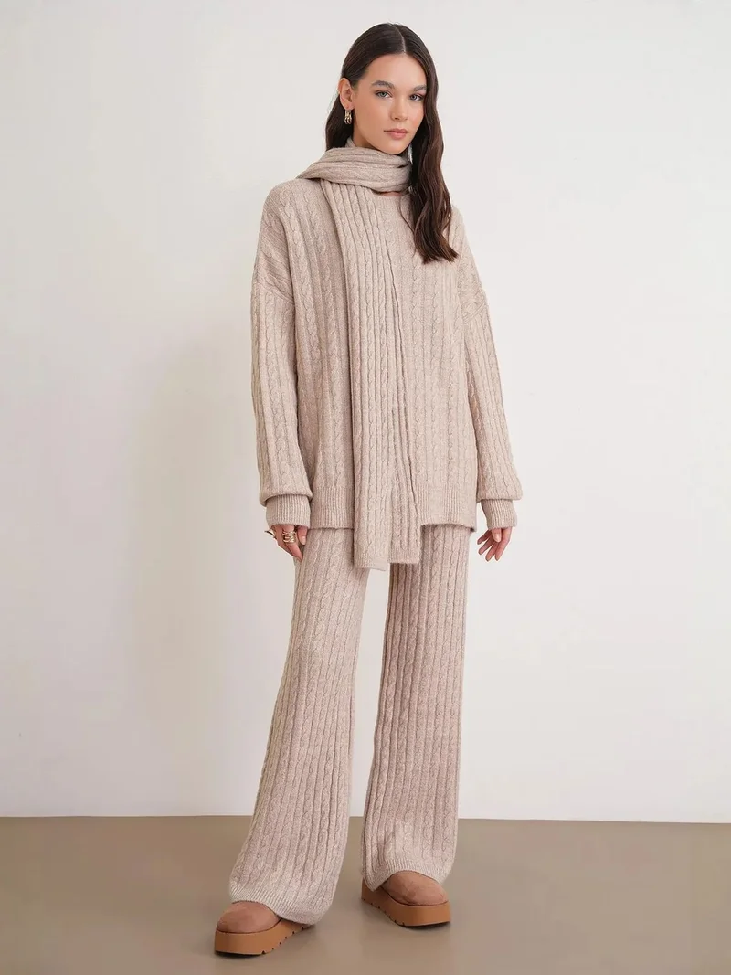 ميكسراي MIXRAY Oversized Hair Braid Patterned Knitwear Co-Ord Set
